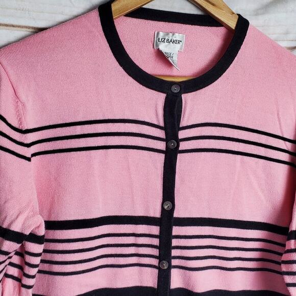 Vintage Liz Baker Cardigan Womens Size Large Pink Y2K Preppy Academia Coquette - Picture 3 of 8